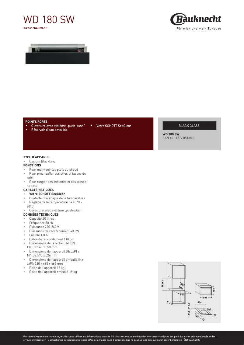 Page n°1 - Fiche technique Bauknecht WD 180 SW