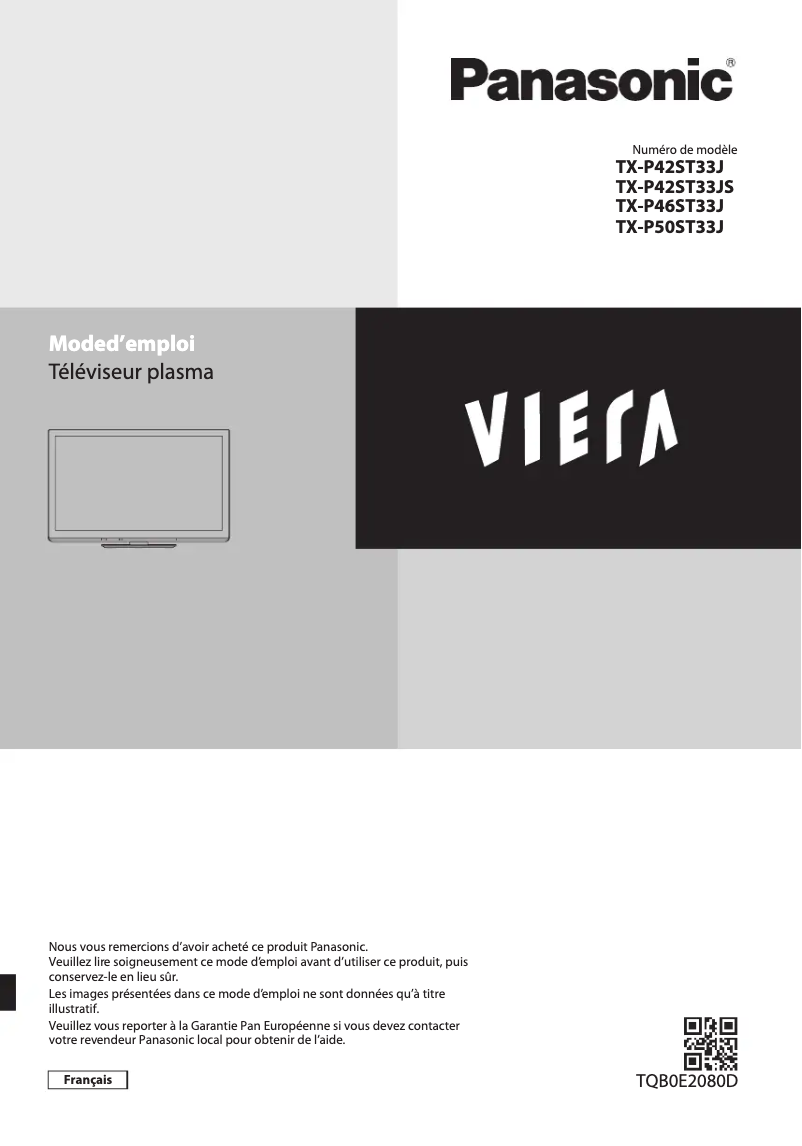 Page 1 de la notice Manuel utilisateur Panasonic Viera TX-P50ST33J