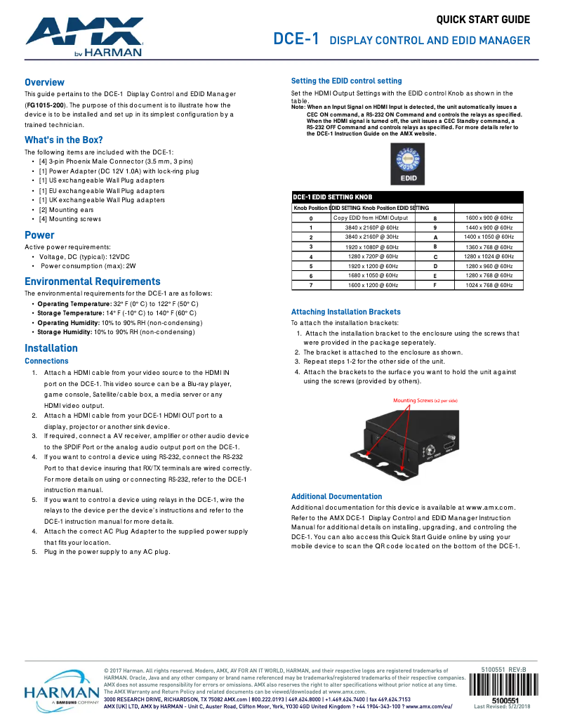 Page n°1 - Guide de démarrage rapide AMX DCE-1