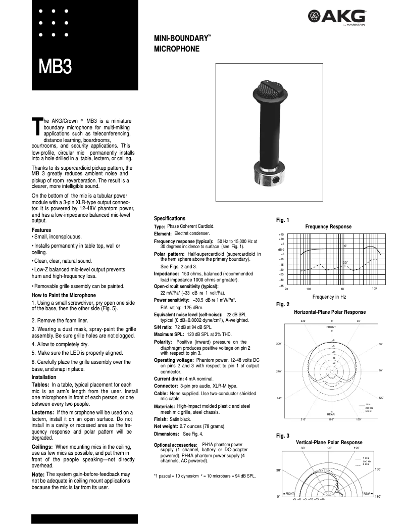 Page 1 de la notice Manuel utilisateur AKG MB3