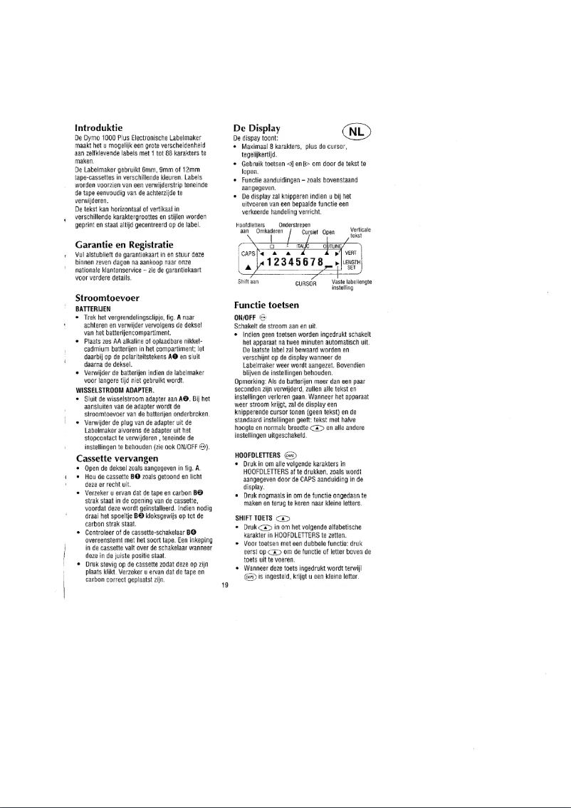 Page 1 de la notice Manuel utilisateur Dymo 1000 Plus