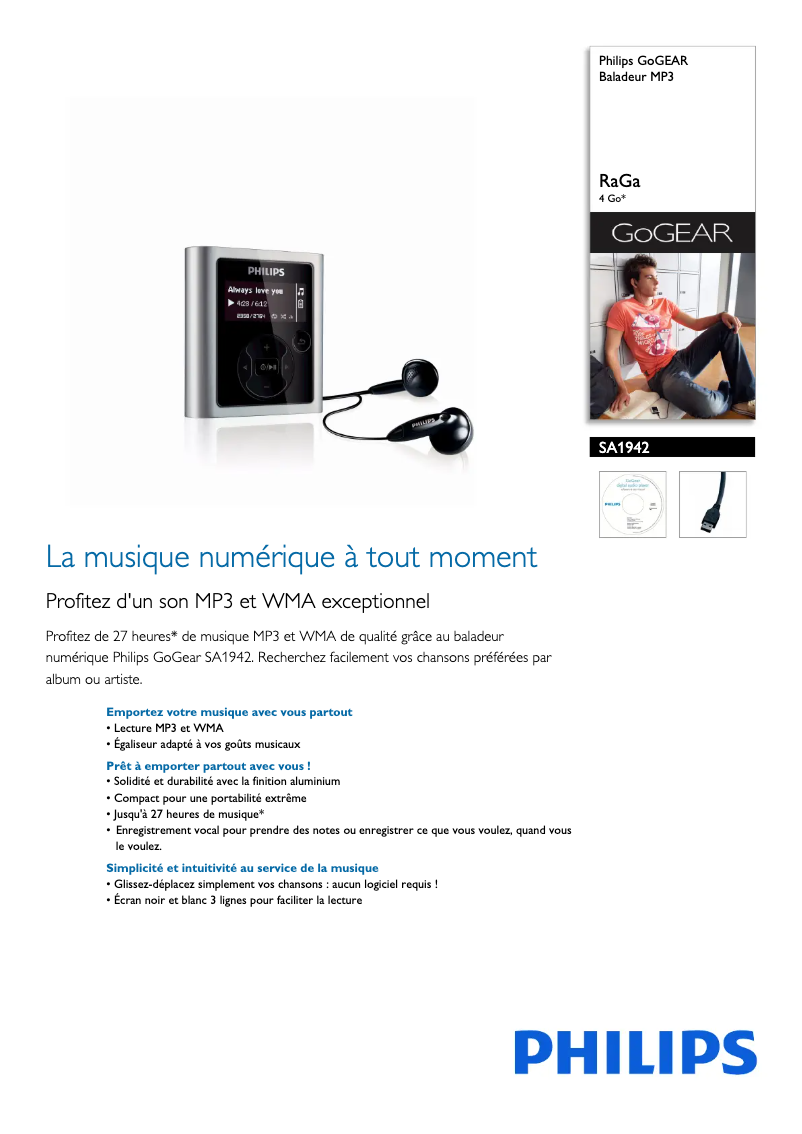 Image de la première page du manuel de l'appareil GoGear SA1942