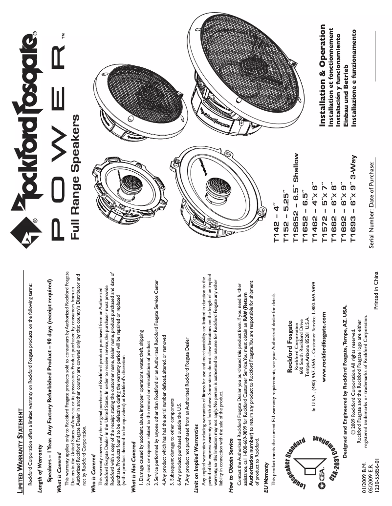Page 1 de la notice Manuel utilisateur Rockford Fosgate T1652