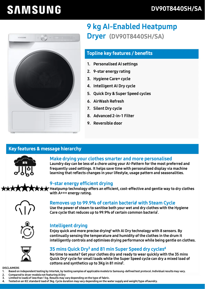 Image de la première page du manuel de l'appareil DV90T8440SH