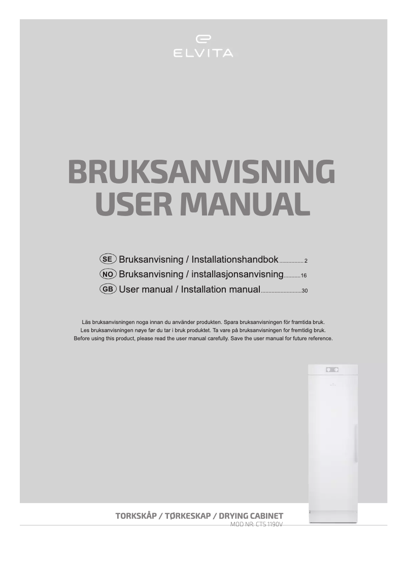Page 1 de la notice Manuel utilisateur Elvita CTS1190V