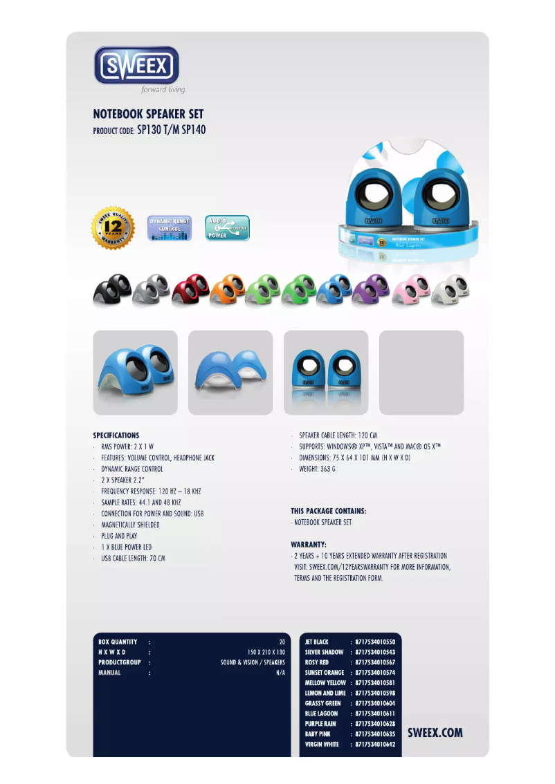 Page 1 de la notice Manuel utilisateur Sweex SP137