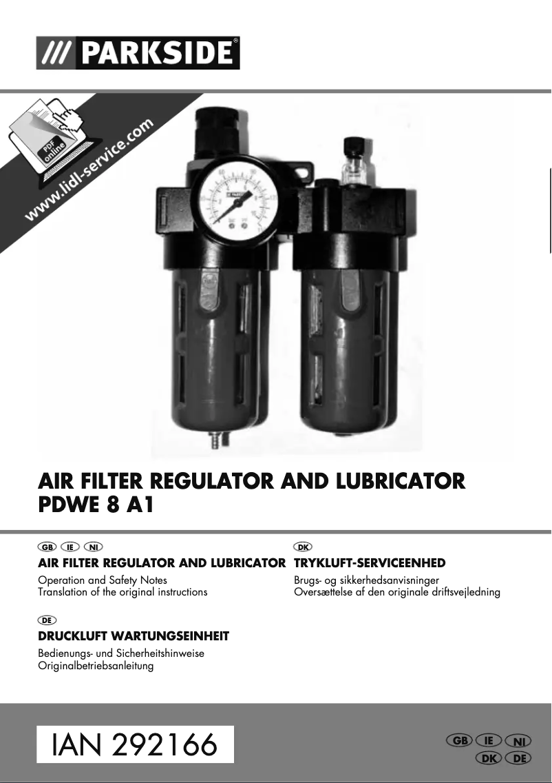 Page 1 de la notice Manuel utilisateur Parkside PDWE 8 A1