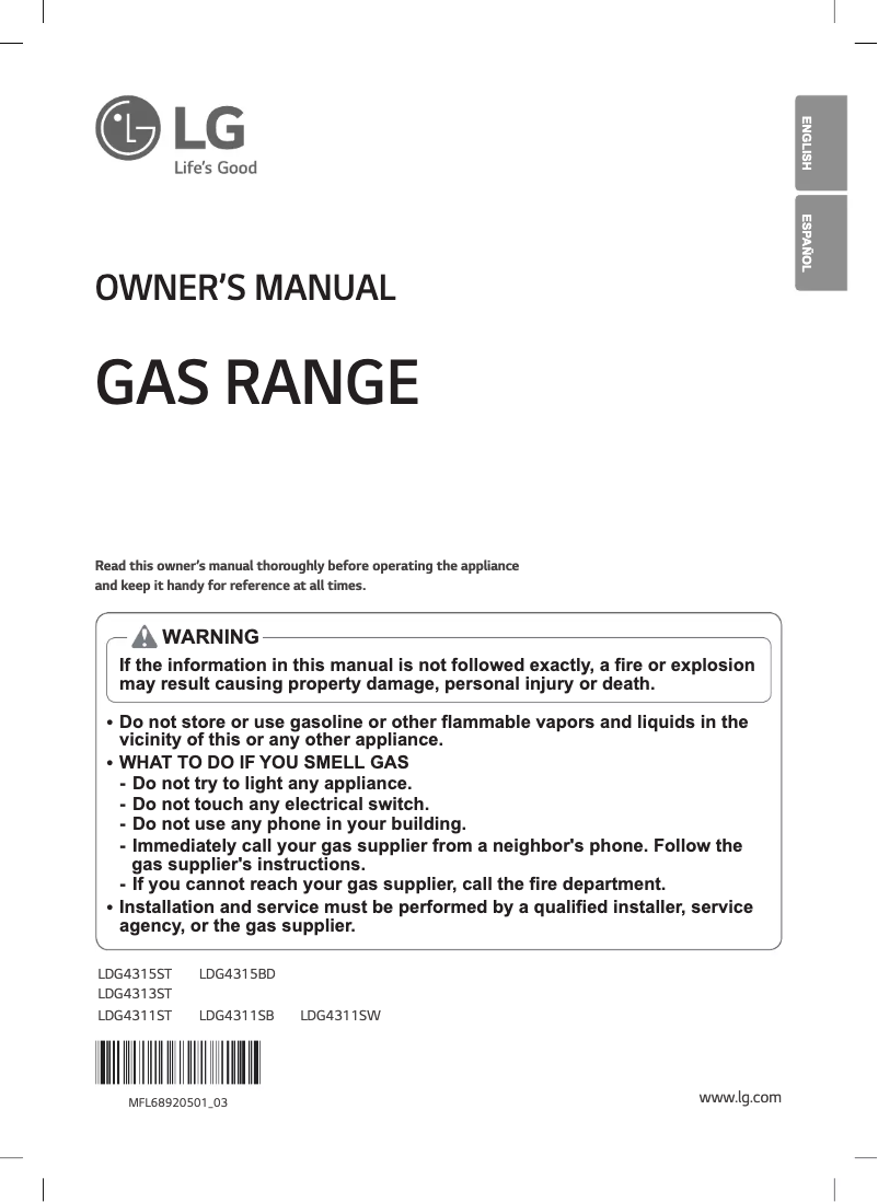 Page n°1 - Manuel utilisateur LG LDG4313ST