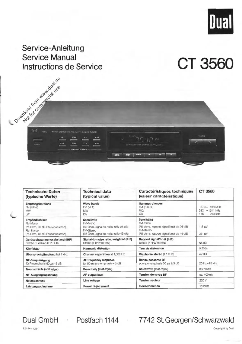 Page 1 de la notice Manuel utilisateur Dual CT 3560