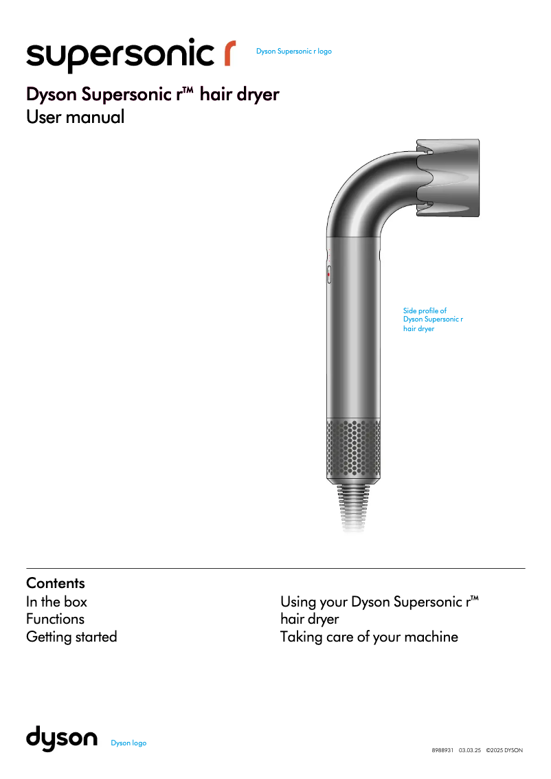 Page 1 de la notice Manuel utilisateur Dyson Supersonic Professional