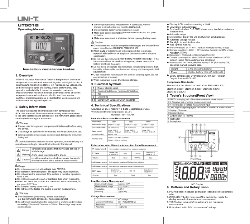 Image de la première page du manuel de l'appareil UT501B