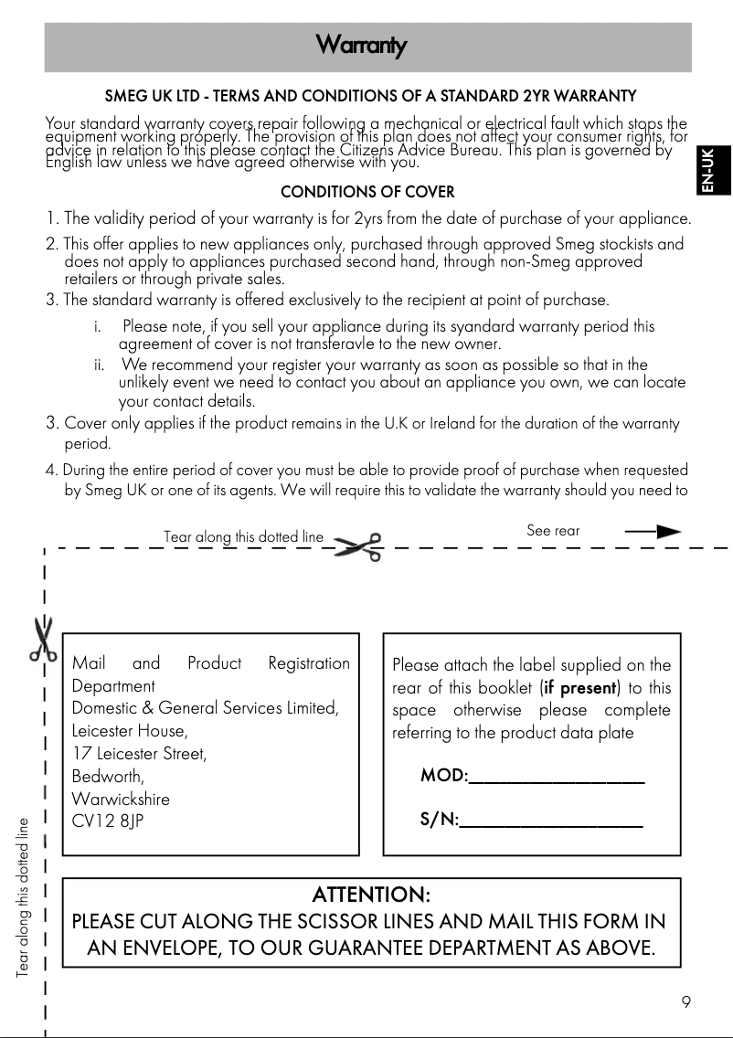 Page n°1 - Informations de garantie Smeg FQ60CPO5