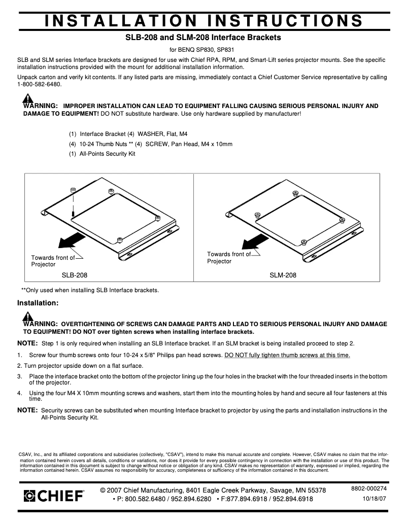 Page n°1 - Manuel utilisateur Chief SLM208