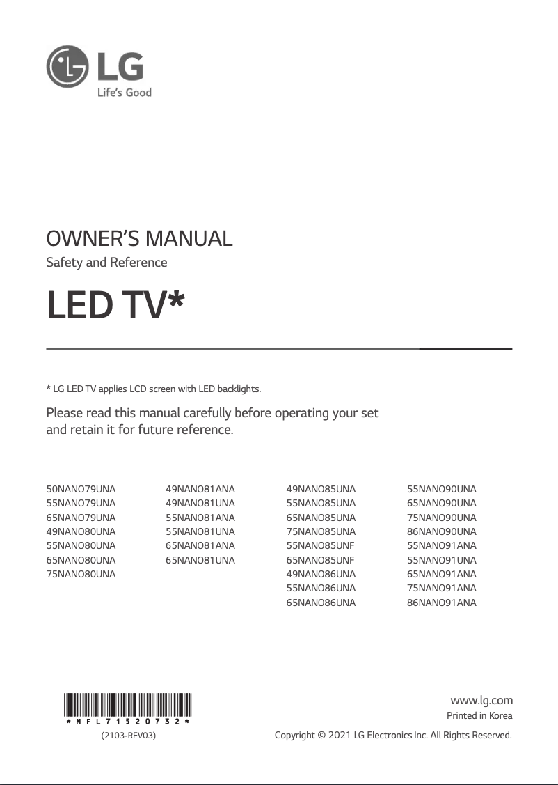 Image de la première page du manuel de l'appareil 55NANO81ANA