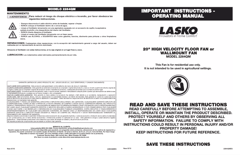 Page n°1 - Manuel utilisateur Lasko 2264QM