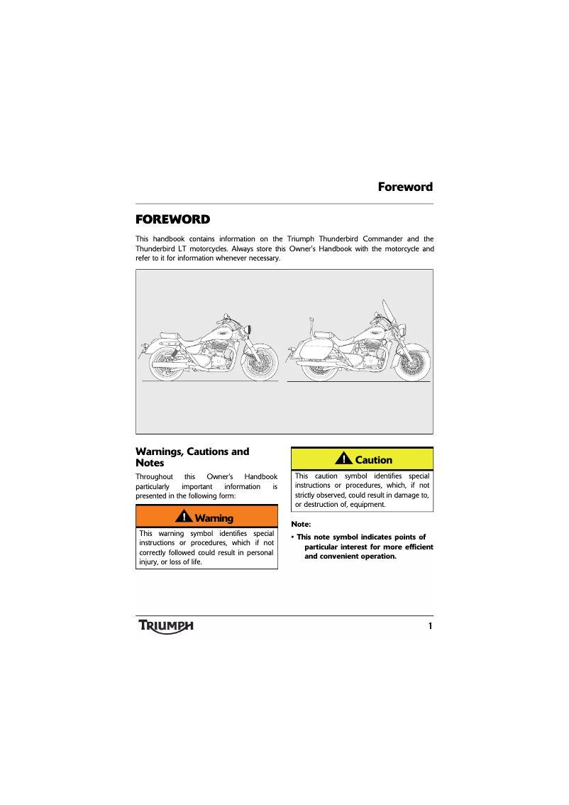 Page 1 de la notice Manuel utilisateur Triumph Thunderbird Storm