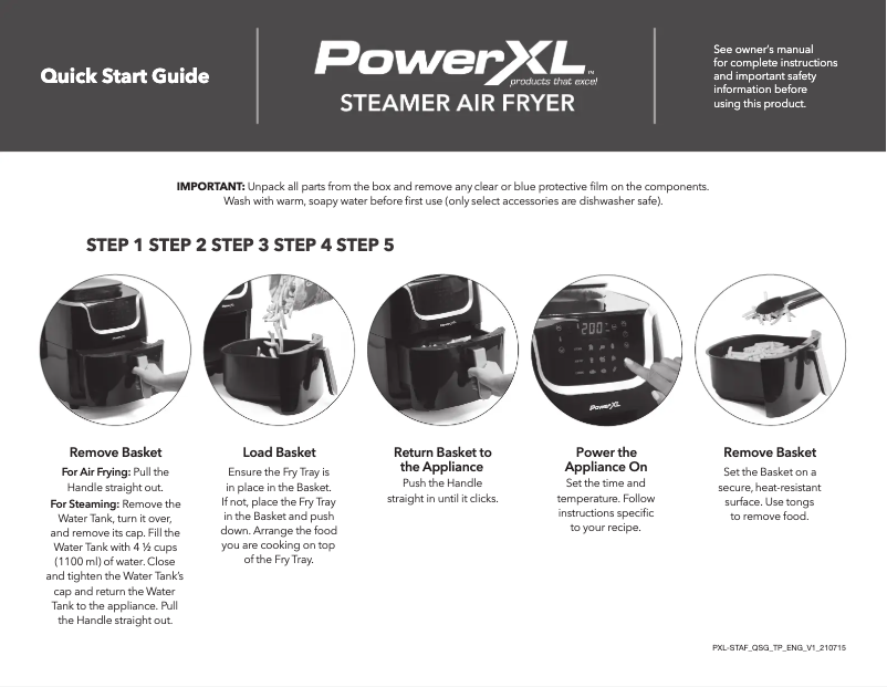 Page n°1 - Guide de démarrage rapide PowerXL Steamer Air Fryer ST-006