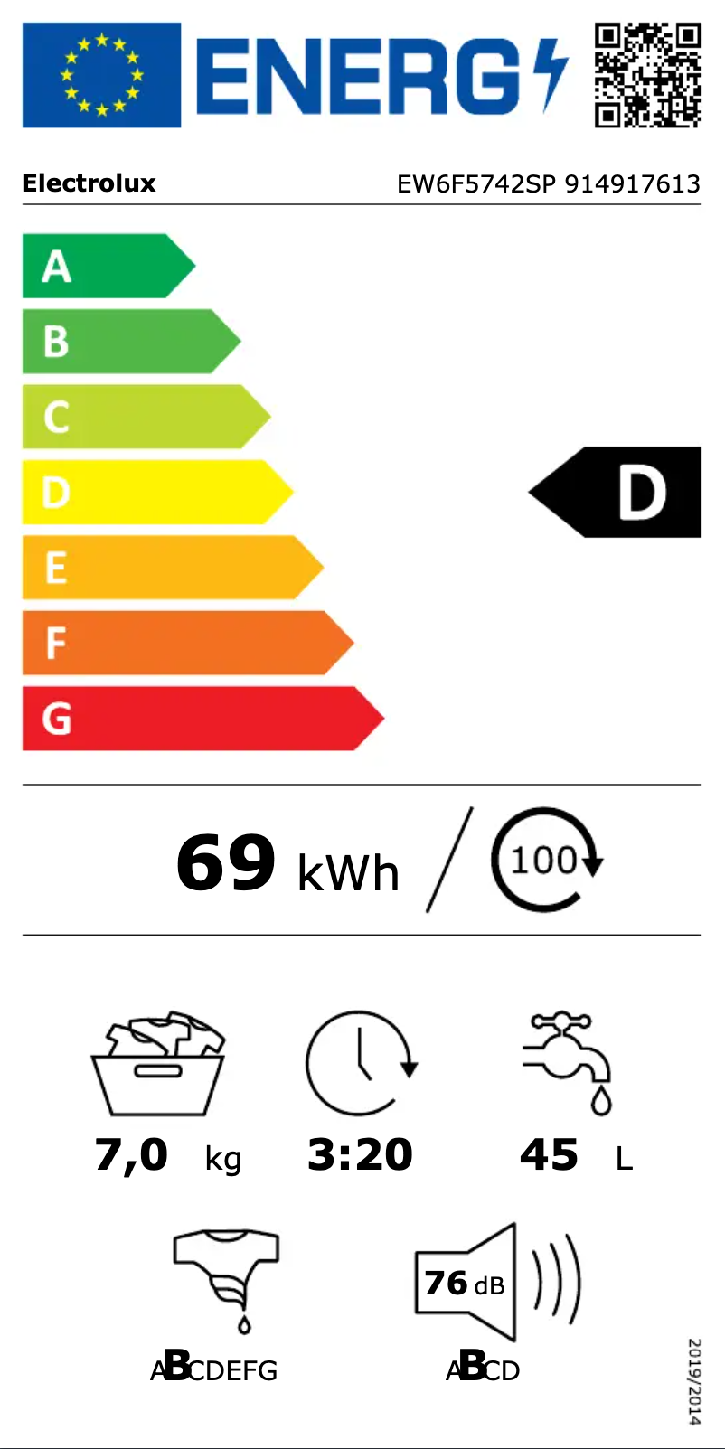 Page n°1 - Label énergétique Electrolux EW6F5742SP