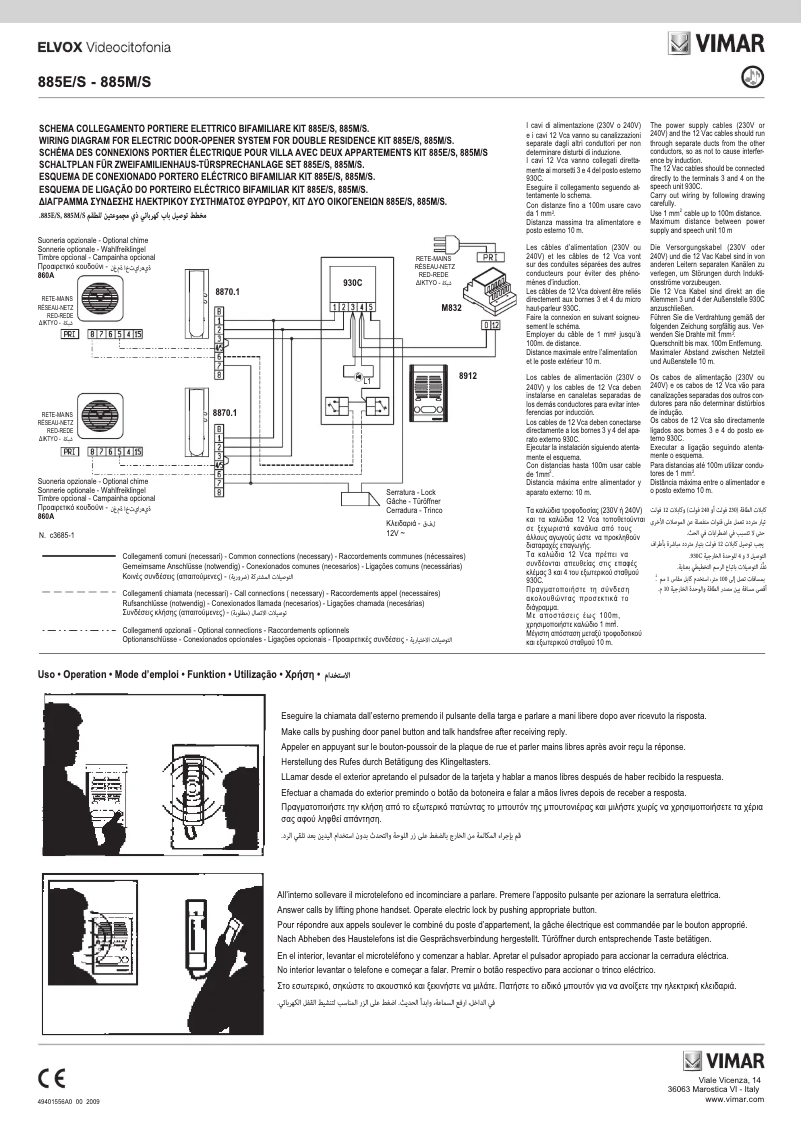 Page 1 de la notice Manuel utilisateur Vimar ELVOX 885E/S