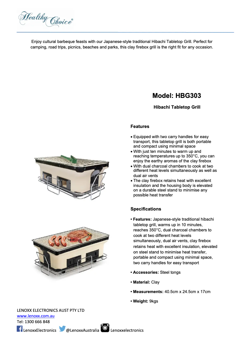 Page 1 de la notice Fiche technique Healthy Choice HBG303
