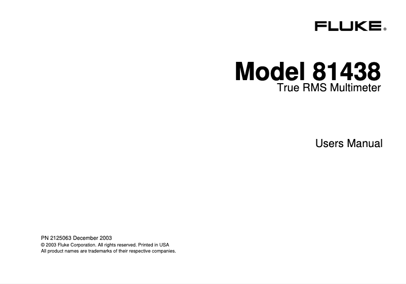 Page 1 de la notice Manuel utilisateur Fluke 81438