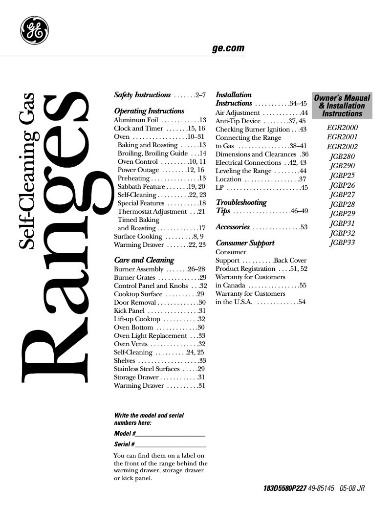 Image de la première page du manuel de l'appareil EGR2001ENSS