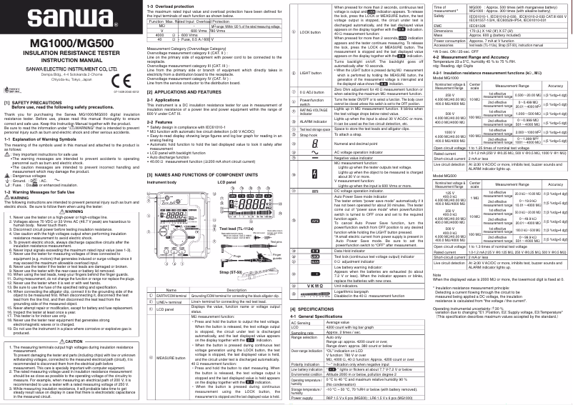 First page image of the manual for MG500