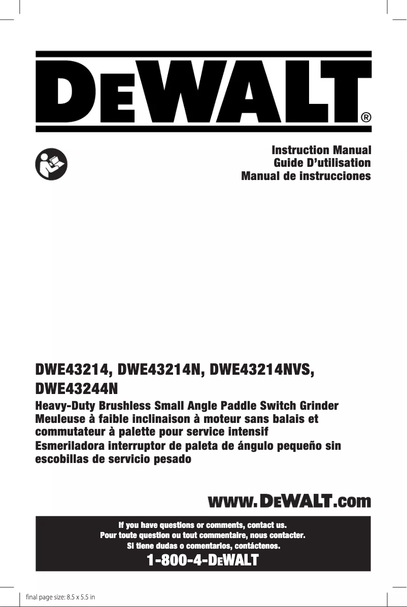 Page n°1 - Manuel utilisateur DeWalt DWE43214NVS