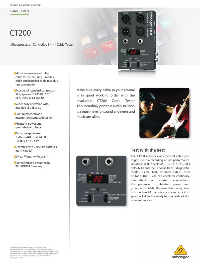 Page 1 de la notice Fiche technique Behringer EasyControl CT200