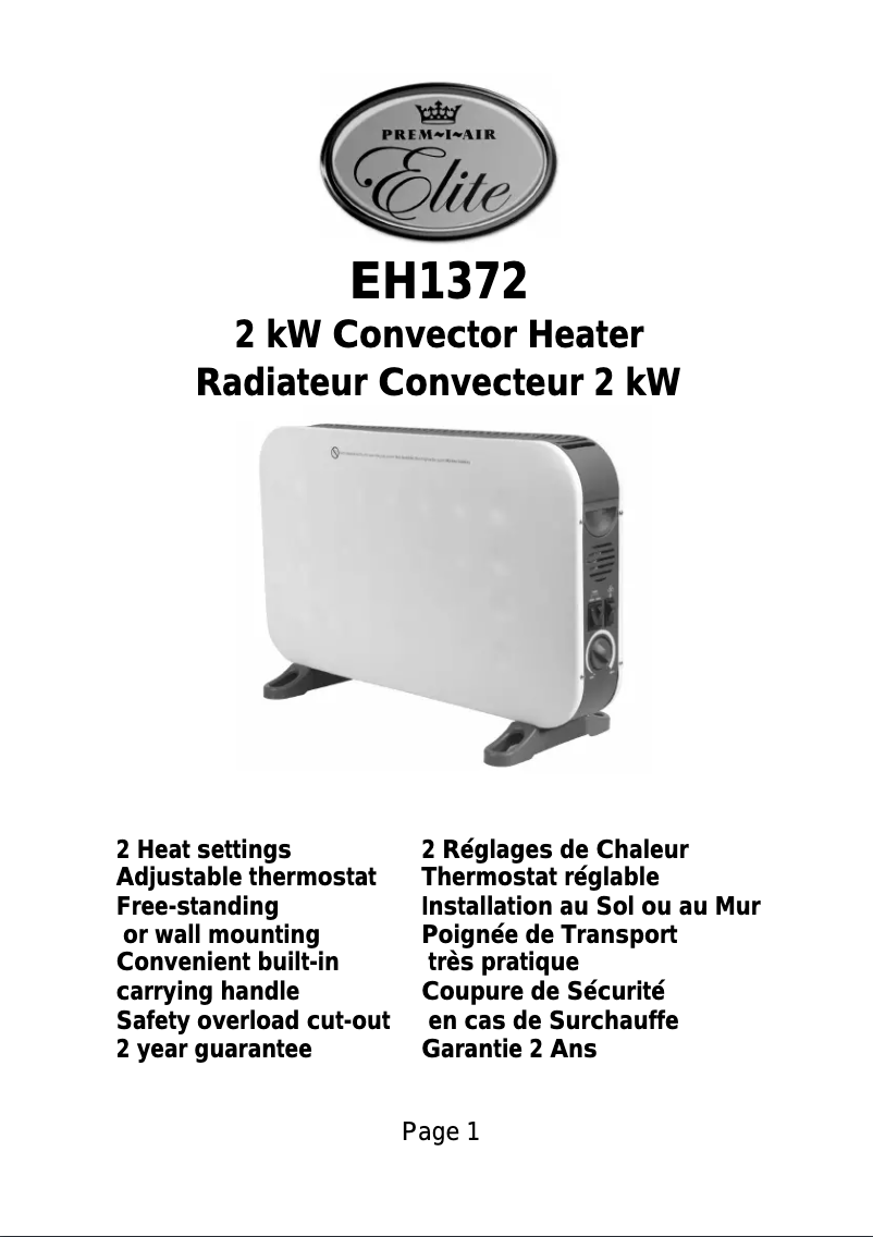 Page n°1 - Manuel utilisateur Prem-I-Air EH1372