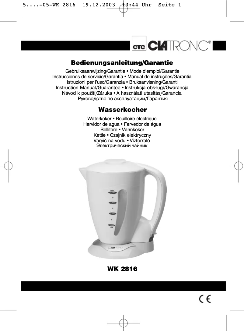 Page 1 de la notice Manuel utilisateur Clatronic WK 2816