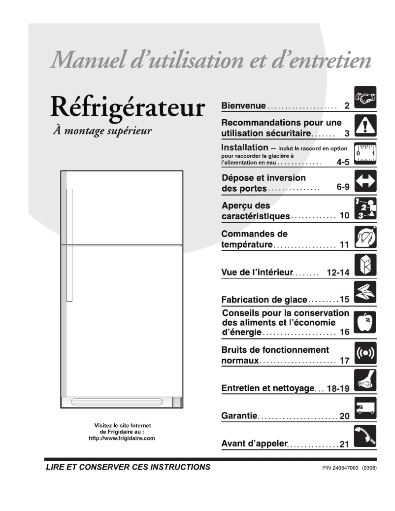 Page n°1 - Manuel utilisateur Frigidaire FRT15B1BB