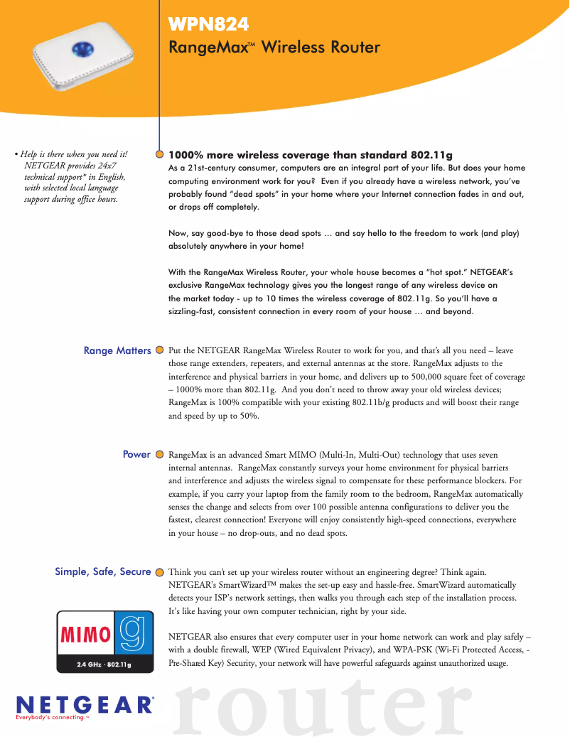 Page 1 de la notice Fiche technique Netgear WPN824v2