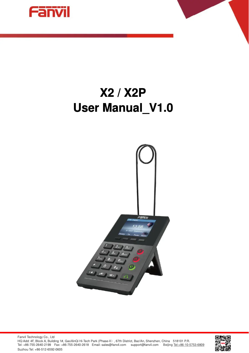 Page 1 de la notice Manuel utilisateur Fanvil X2C