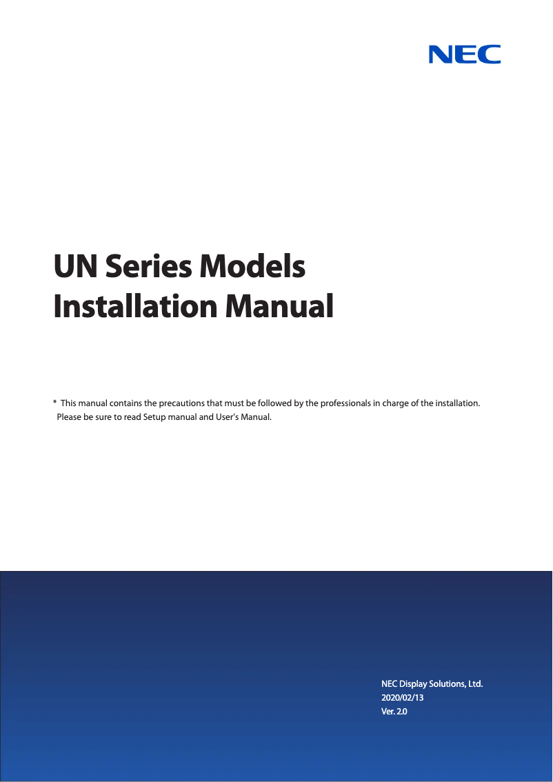 Page 1 de la notice Guide d'installation NEC MultiSync UN552V