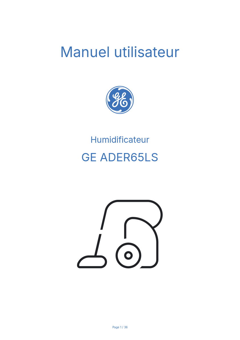Image de la première page du manuel de l'appareil ADER65LS