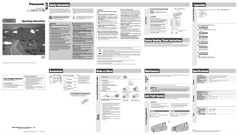 Página 1 del manual Manual de usuario Panasonic CQ-C1115N
