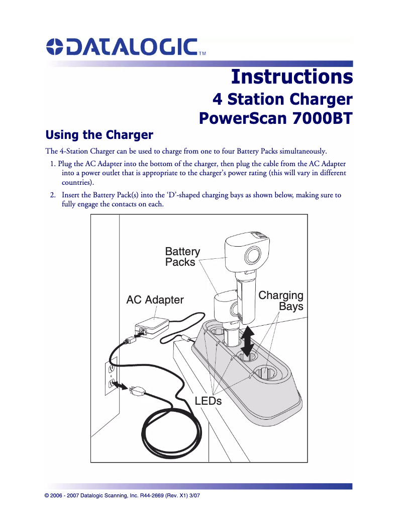 Image de la première page du manuel de l'appareil 4 Station Charger PowerScan 7000BT