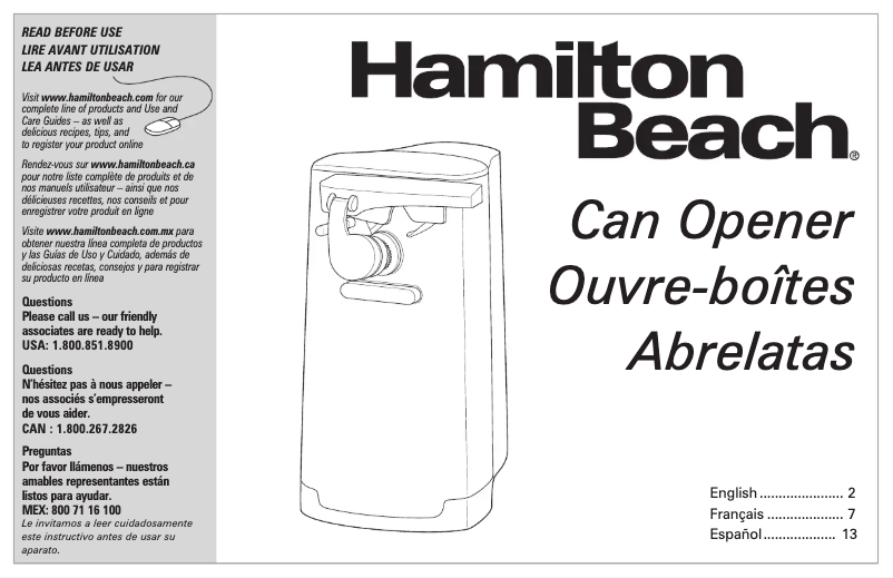 Page n°1 - Manuel utilisateur Hamilton Beach 76702
