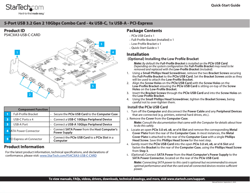 Page 1 de la notice Manuel utilisateur StarTech.com PS4C3IA3-USB-C-CARD