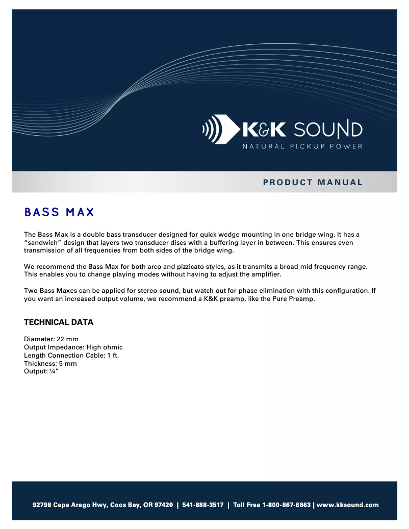 Page n°1 - Manuel utilisateur K&K Sound Bass Max