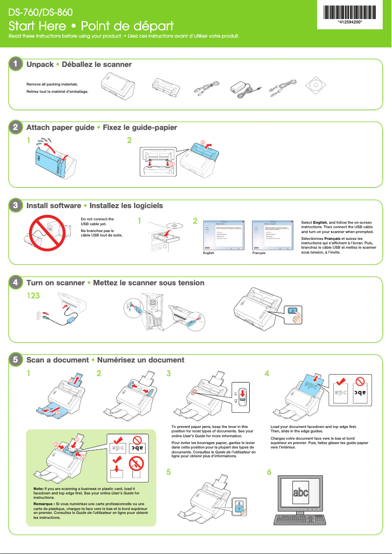 Page 1 de la notice Guide d'installation Epson WorkForce DS-860