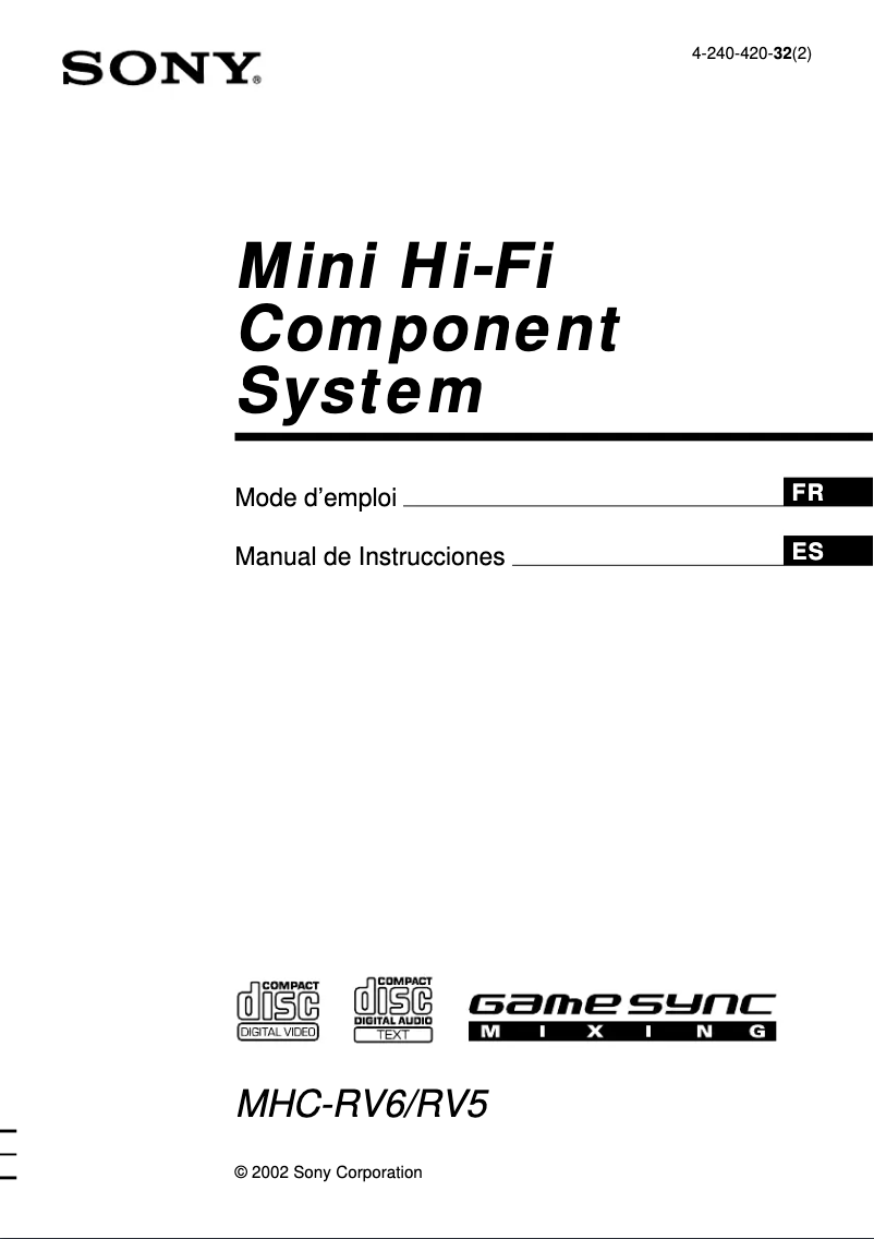 Page n°1 - Manuel utilisateur Sony MHC-RV5