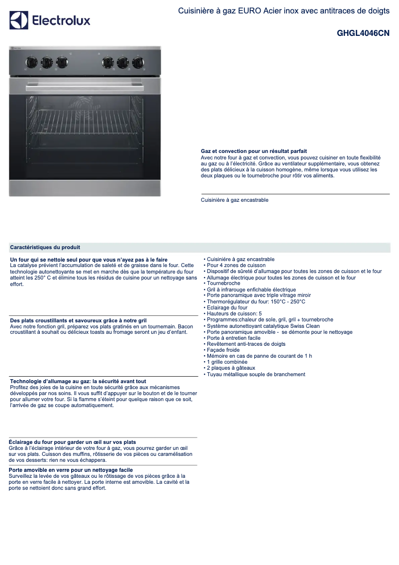 Page n°1 - Fiche technique Electrolux GHGL4046CN