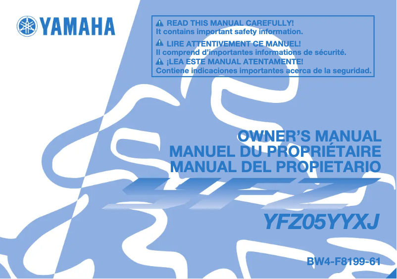 Image de la première page du manuel de l'appareil YFZ50 (2018)