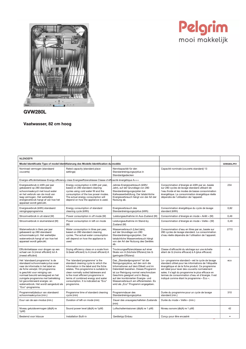 Página 1 del manual Ficha técnica Pelgrim GVW280L