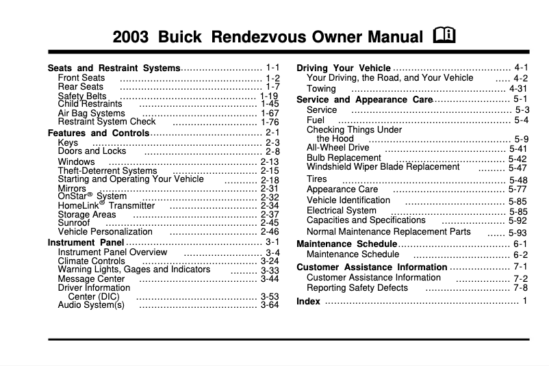 Page 1 de la notice Manuel utilisateur Buick Century (2003)