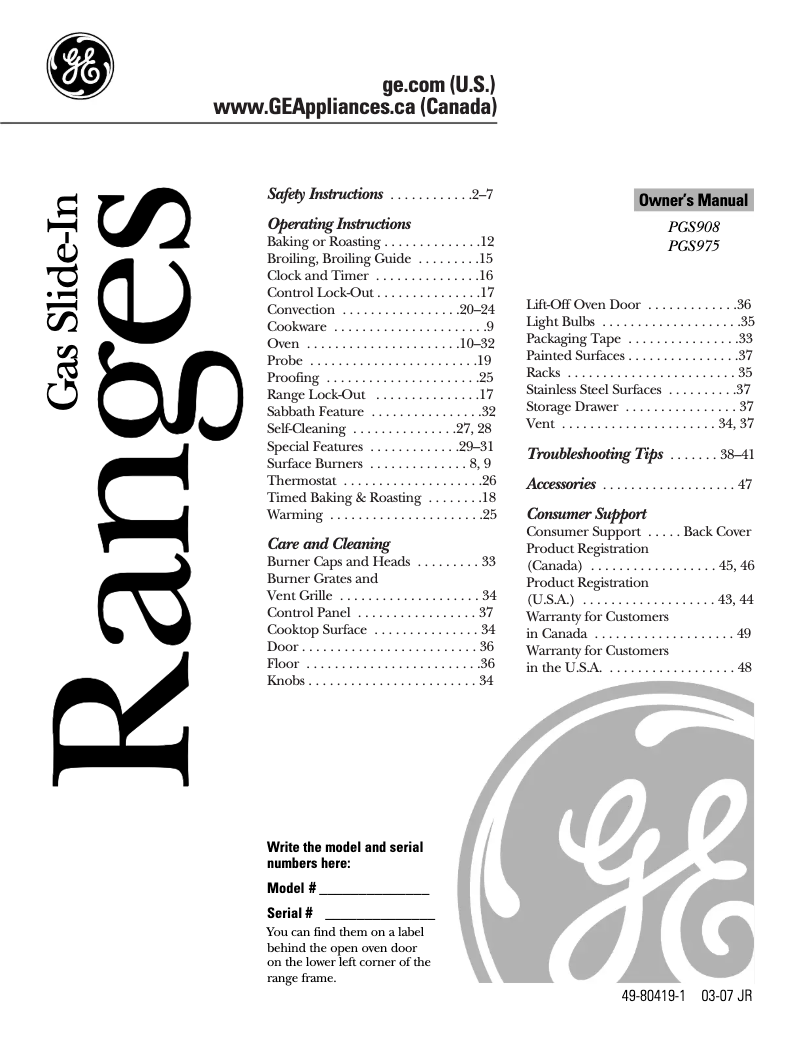 Página 1 del manual Manual de instrucciones GE PGS975SEMSS