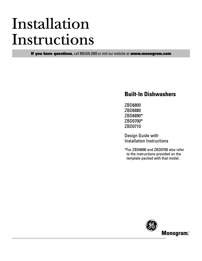 Page n°1 - Guide d'installation GE ZBD0710NSS