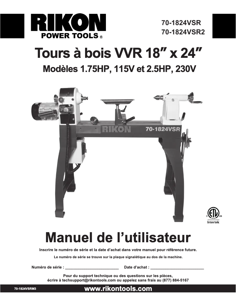 Page n°1 - Manuel utilisateur RIKON 70-1824VSR